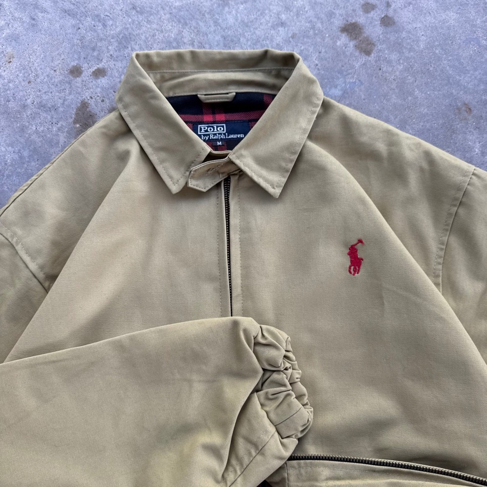 Vintage 90s Polo Ralph Lauren Harrington Plaid Lined Rework Jacket Tan M (d7)